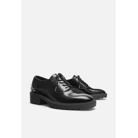 Zara Lace-up Flat Non Leather Shoes With Studs - Picture 6 of 7